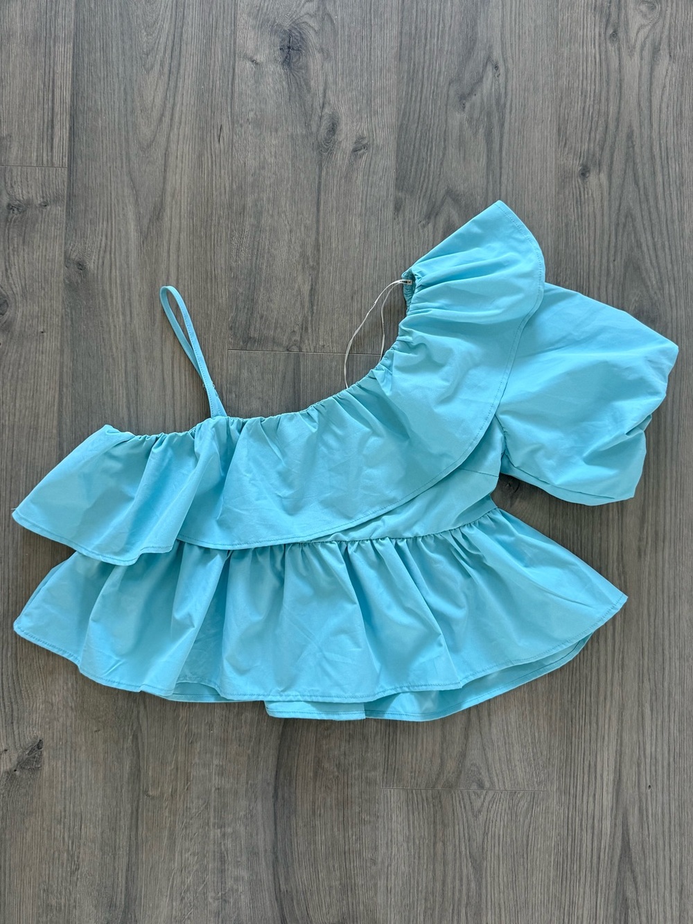 NWT- Forever 21 Aqua One-Shoulder Ruffle Crop Top